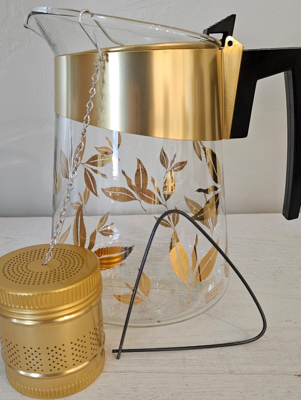 MCM David Douglas Flameproof Carafe Tea Maker or Coffee Pot & Infuser Gold Leaf